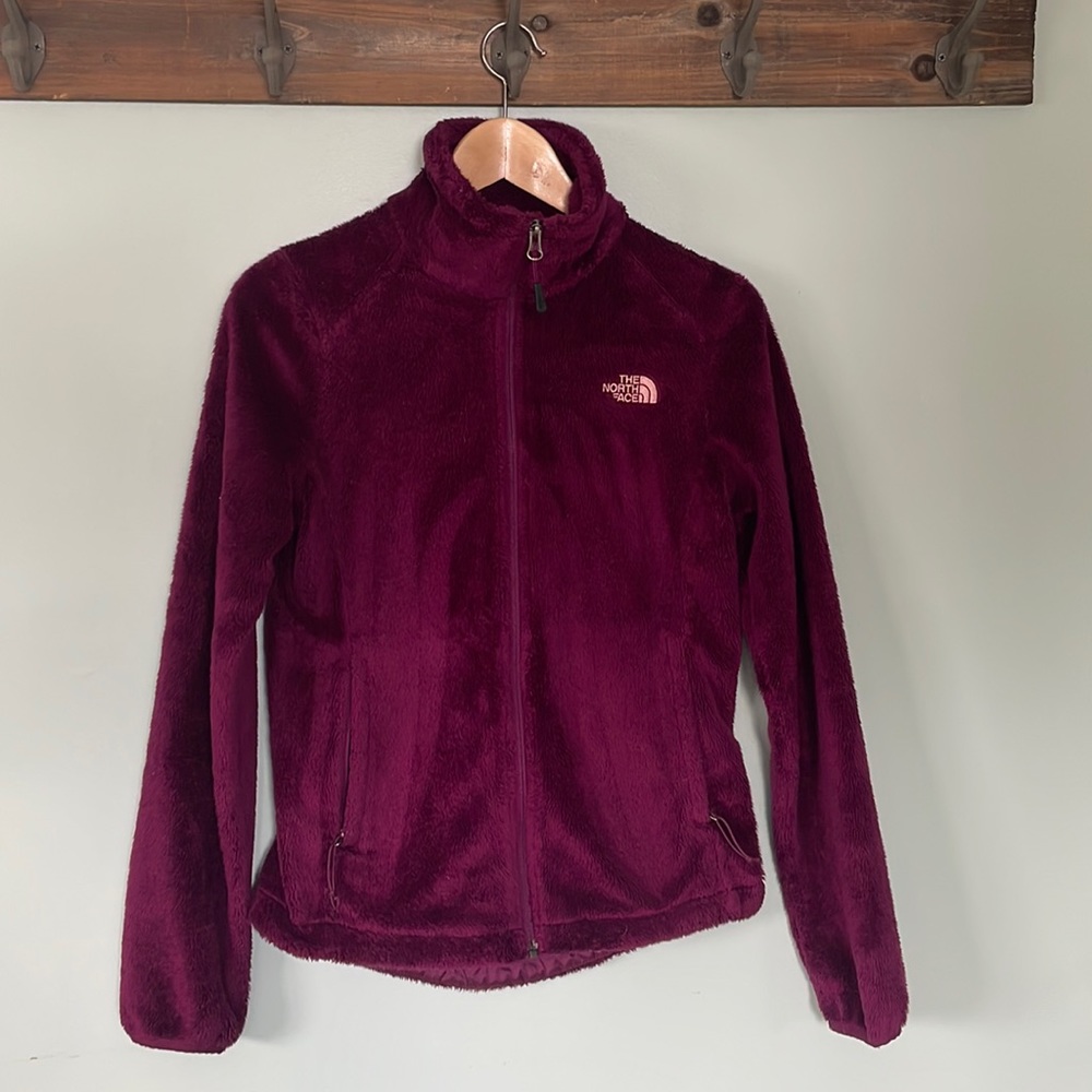 The North Face Osito maroon faux fur fleece zip-up jacket,size XS